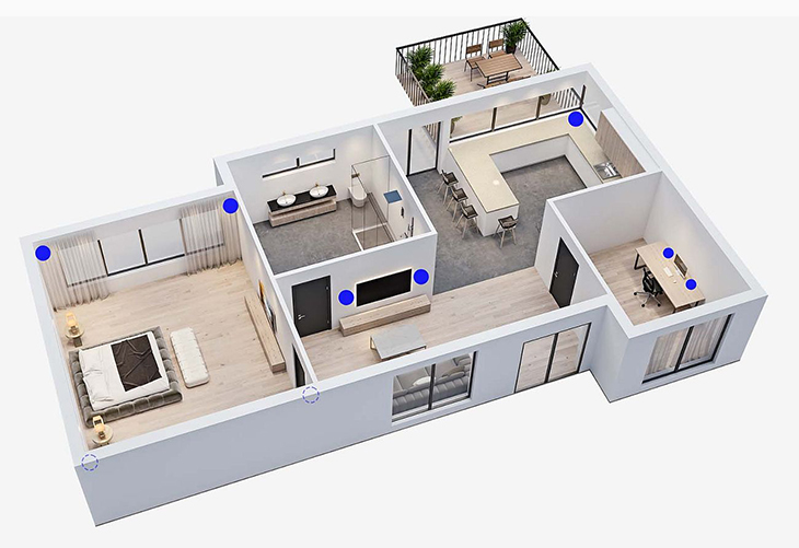 הצבה מומלצת של DeFunc HOME בדירה לדוגמא
