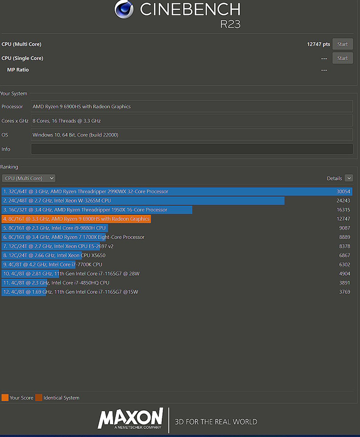 תוצאות ביצועים באפליקציית CineBench תוצאות ביצועים באפליקציית CineBench