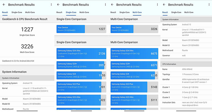 מדידות CPU באפליקציית GeekBench 6